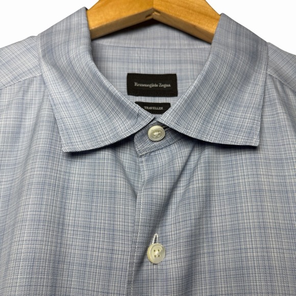 Ermenegildo Zegna Other - Ermenegildo Zegna Mens Traveller XL Blue Check Luxury 100% Cotton Shirt Designer